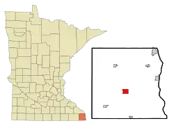 Lage von Caledonia im Houston County (rechts) und in Minnesota (links)