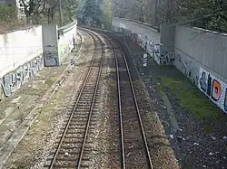 Der ehemalige Stationsbereich im Jahr 2009, zu erkennen sind nur mehr die Ausbuchtungen der ehemaligen Bahnsteige