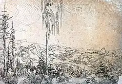 Wolf Huber: Donaulandschaft bei Krems, Federzeichnung 1529