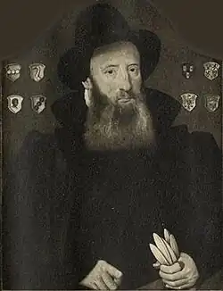 Hubert van Buchell (1513–1599), Porträt von 1574 mit Familienwappen