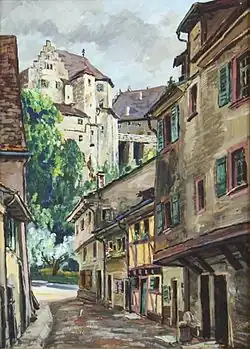 Ortsansicht Meersburg (Gouache)