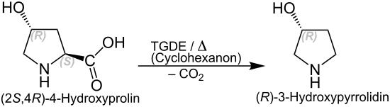Decarboxylierung von (2S,4R)4-Hydroxyprolin