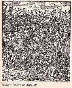 Holzschnitt von Hans Burgkmair: „Kampf der Reisigen und Fußknechte“