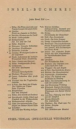 Erstes Nachkriegsverzeichnis der Insel-Bücherei der Zweigstelle Wiesbaden von 1950 (IB 1-548)