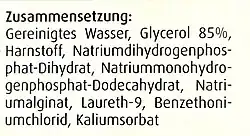 Deklarierte Inhaltsstoffe eines Wund- und Brand-Gels (Beispiel)