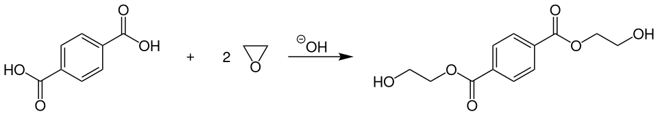 Ethoxylierung von Terephthalsäure mit Ethylenoxid zu Bis(2-hydroxyethyl)terephthalat in Gegenwart von basischen Katalysatoren