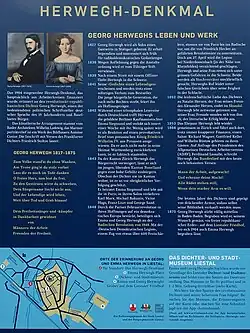 Informations Tafel über Georg Herweghs Leben und Werk beim Denkmal in Liestal