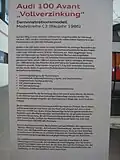 Infotext am Demonstrationsmodell Audi 100 Avant Vollverzinkung