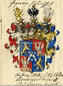 Wappen der Freiherren von Ingram zu Liebenrain, Fragburg und Graben (1777)