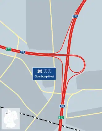 Übersichtskarte Autobahndreieck Oldenburg-West
