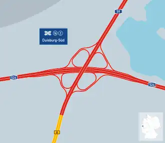 Übersichtskarte Autobahnkreuz Duisburg-Süd