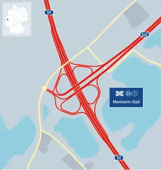 Übersichtskarte Autobahnkreuz Monheim-Süd