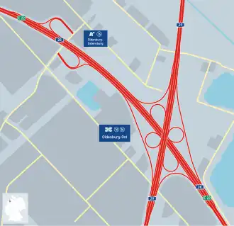 Übersichtskarte Autobahnkreuz Oldenburg-Ost