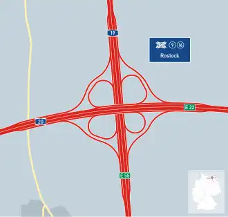 Übersichtskarte Autobahnkreuz Rostock