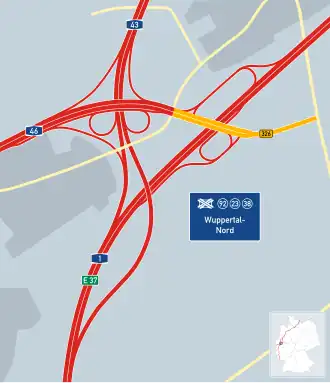 Übersichtskarte Autobahnkreuz Wuppertal-Nord