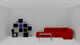 Surreales Interieur mit starkem Streulicht, das durch einen gläsernen Boden und eine ebenfalls gläserne Raumdecke einströmt