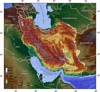Topografie Irans mit dem Zagros-Gebirge