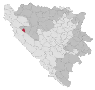 Lage der Gemeinde Istočni Drvar in Bosnien und Herzegowina (anklickbare Karte)