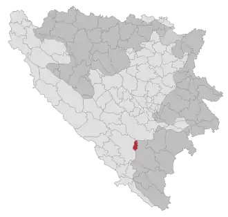 Lage der Gemeinde Istočni Mostar in Bosnien und Herzegowina (anklickbare Karte)