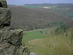 Blick auf das Tal von der Burgruine Leofels
