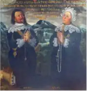 Porträt des knienden Stiftpaares Jakob Hannibal Berna von Steinach und seiner Frau Helena geborene Sandholzer von Zunderberg.