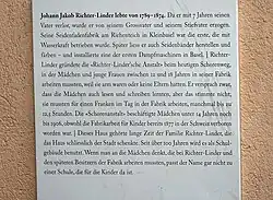 Infotafel am Wohnhaus von Jakob Richter-Linder (1789–1874) Claragraben 38, Basel
