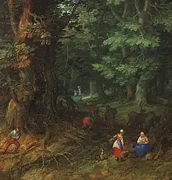 Rast auf der Flucht nach Ägypten (Ausschnitt) von Jan Brueghel dem Älteren (1607)