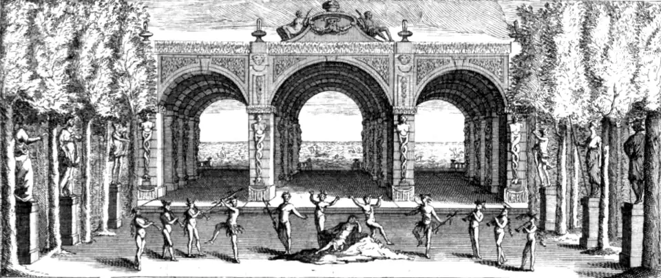 Szenenbild des ersten Akts. Partiturausgabe von 1709