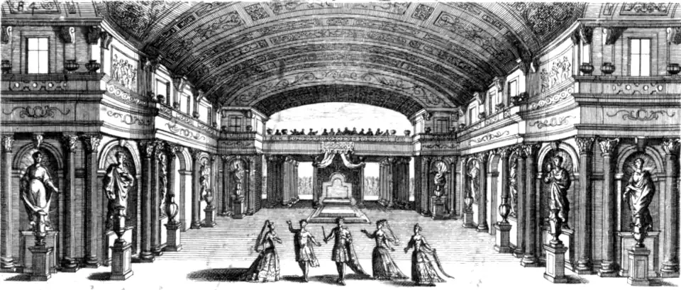 Szenenbild des zweiten Akts. Partiturausgabe von 1709