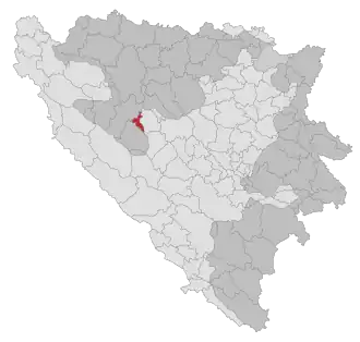 Lage der Gemeinde Jezero (Bosnien und Herzegowina) in Bosnien und Herzegowina (anklickbare Karte)