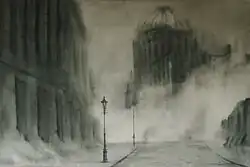 Jinran Kim, After the Rain (Serie), Gendarmenmarkt Berlin. Leinwand, Asche, Farbe. 120 × 180 cm