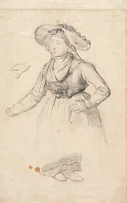 Porträtzeichnung mit Bleistift einer Bäuerin in Tracht