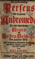 Titelblatt von Johann Georg Ansorgs Roman Der heldenmüthige Perseus und die getreue Andromeda, 1727.