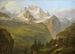 Silberhorn und Jungfrau um 1870. Ölgemälde von Heinrich Müller