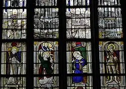 Obere Reihe mit den Heiligen (von links nach rechts): Ernestus, Erzengel Michael, Maria und Heinrich II.