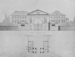 Aufriss und Grundriss von Thourets nicht realisiertem Entwurf für das Königstor.