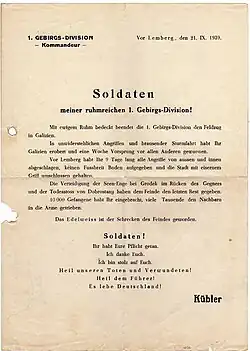 Scan des Tagesbefehls vom 21.&nbsp;September 1939