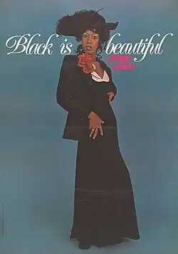 Plakat der Jungen Union Niedersachsen mit schwarzer Frau und Slogan „Black is beautiful“, 1974