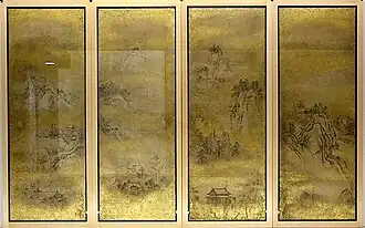 Vier Hängerollen mit Landschaften