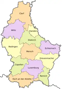 Gliederung Luxemburgs in zwölf Kantone