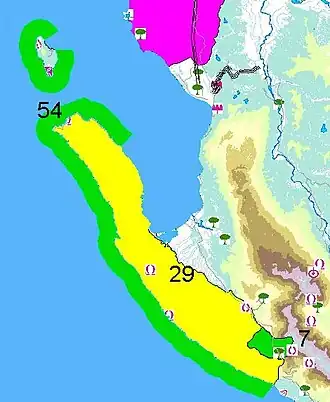 Das geschützte Gebiet des Parks (grün, Nr. 54) und des Llogara-Nationalparks (grün, Nr. 7)