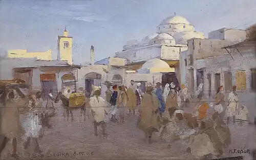 Darstellung von Bab Souika durch Karl Friedrich Gsur im Jahr 1898.[16]