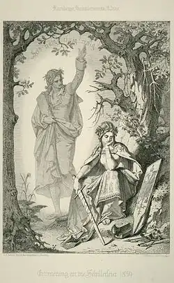 Radierung Erinnerung an die Nürnberger Schillerfeier 1859