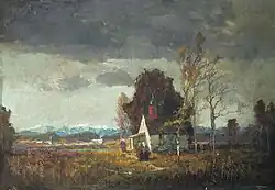 Karl Oskar Arends – Voralpenlandschaft mit Kapelle mit rotem Glockenturm
