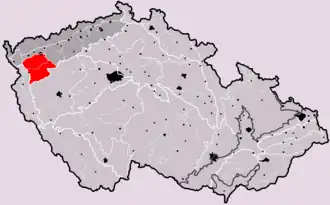 Das Gebiet auf der Karte Tschechiens (rot markiert)