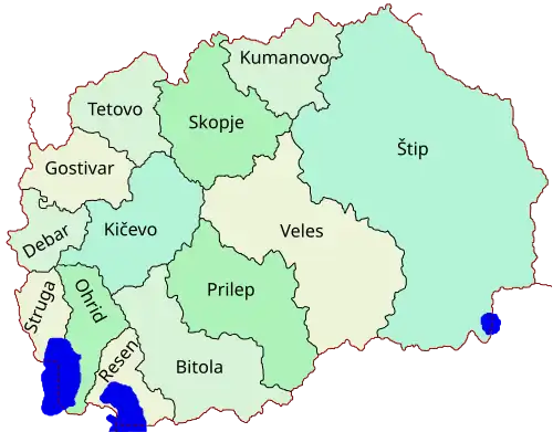 Karte Nordmazedoniens mit den 13 Muftiaten