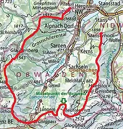 Verlauf des Weges (rot).