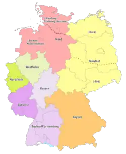 Geografische Einteilung der Oberligen zur Saison 1999/2000