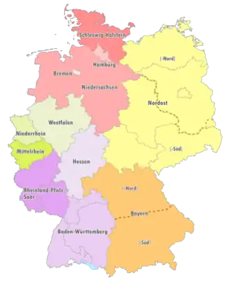Geografische Einteilung der Oberligen zur Saison 2014/15