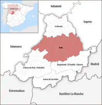 Die Lage der Comarca Ávila in der Provinz Ávila